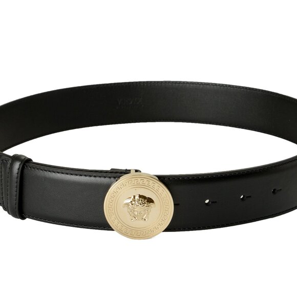 Versace Black 100%Leather Light Gold Medusa Head Logo Decorated Belt US 32 IT 80 main image 5